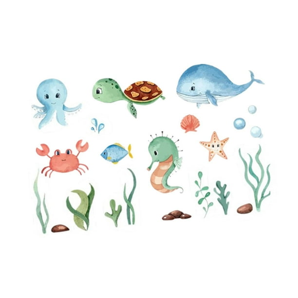 Pegatina de pared de peces marinos, calcomanía de pared de animales marinos, decoración de pared, póster de pared, mural para restaurante, sala de jue