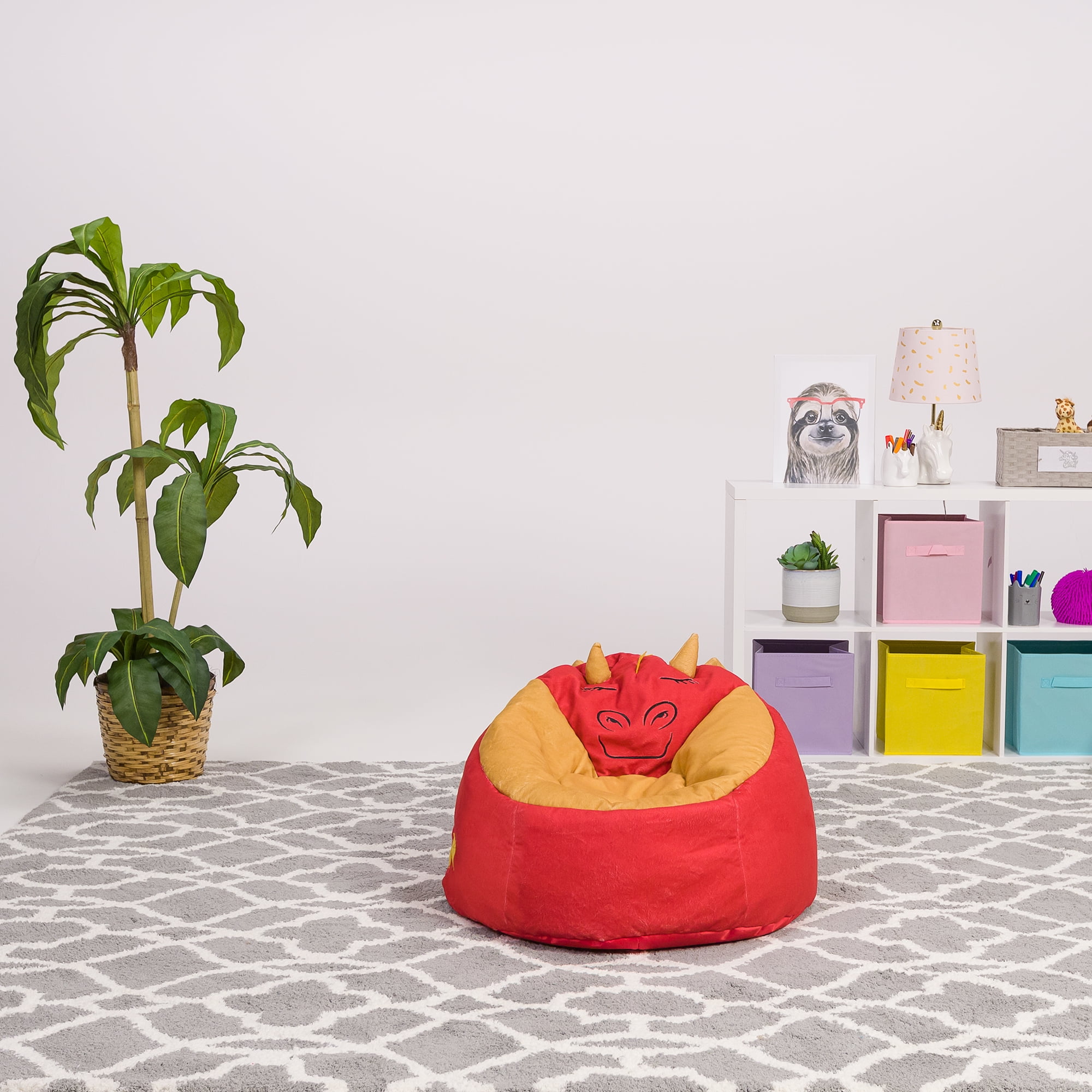 Posh Creations Cute Soft Bean Bag Chair for Kids, Furry, 2.5ft, Large, Animal - Red Dragon