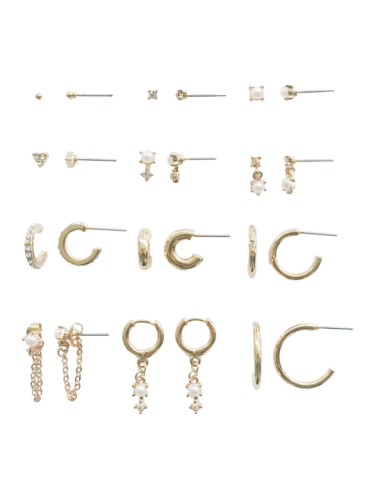 Time and Tru Women's Pearl with Glass stud and hoop Earring Set in Gold Plated