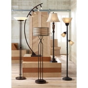 Regency Hill Sonnett Vintage Rustic Floor Lamp 63 1/2 Tall Bronze Metal Faux Marble Ivory Linen Bell Shade for Living Room Bedroom Office House Home