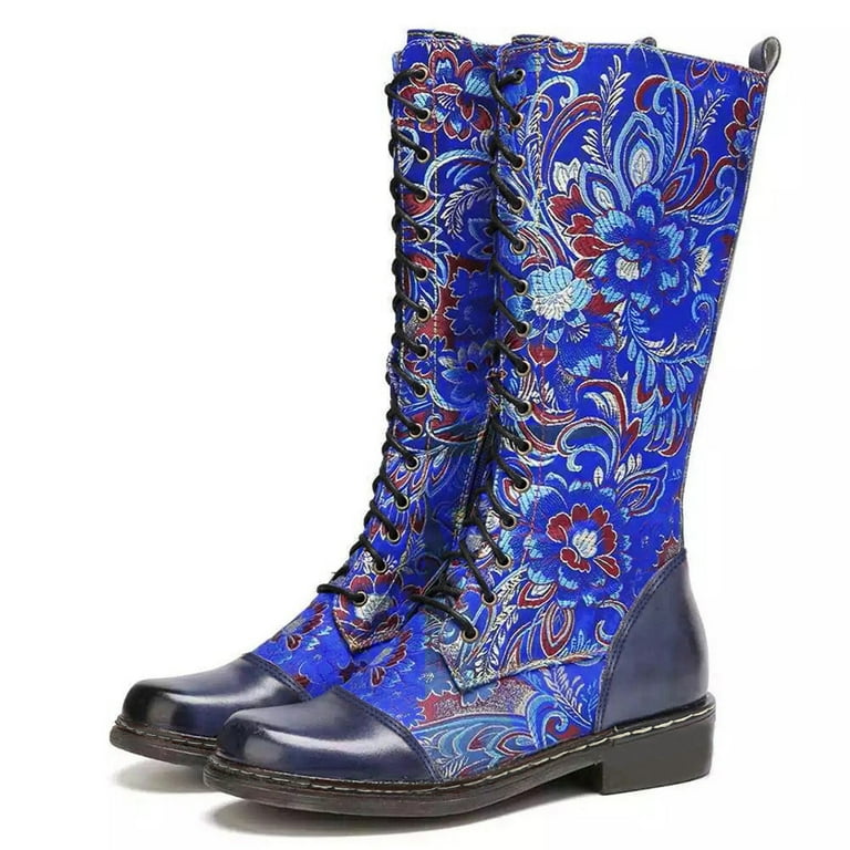 Dyfzdhu Ethnic Boots For Womens Vintage Long Embroidered Boots