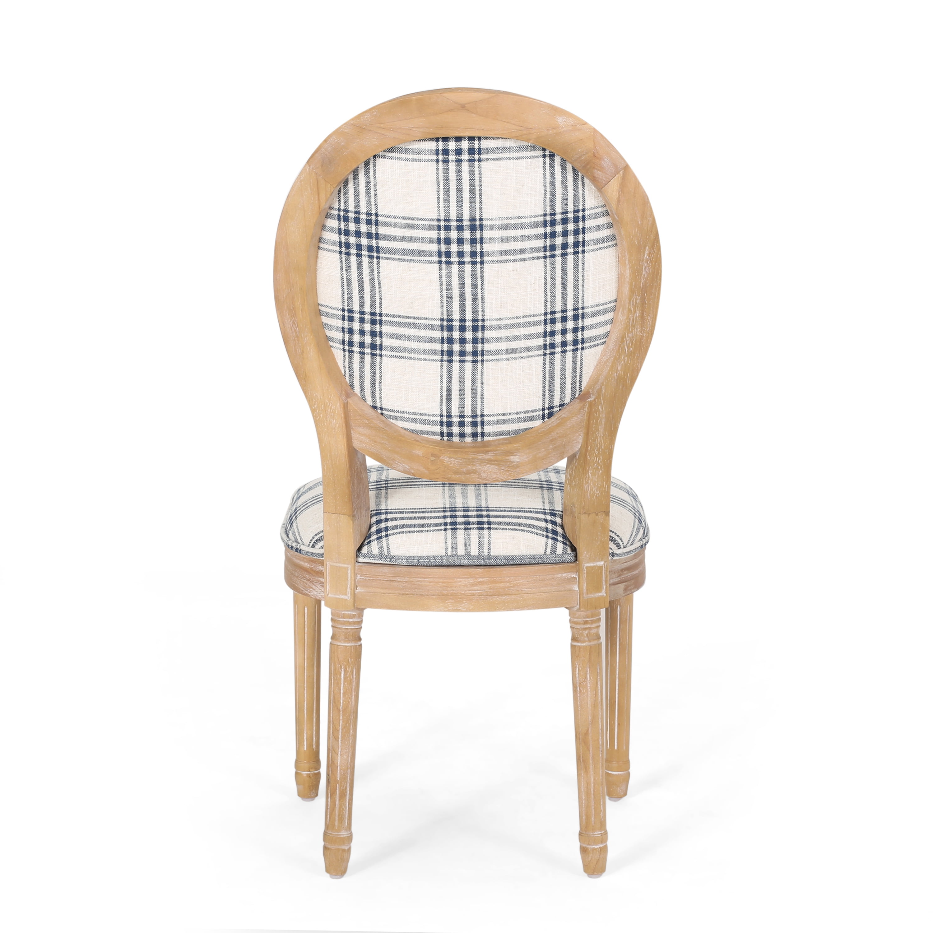 Noble House Karter Indoor French Fabric Dining Chairs, Set of 4, Dark Blue Plaid