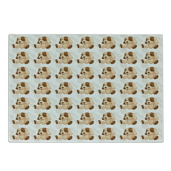 Dog Lover Cutting Board, Stuffed Toy Design Plaything Digitally Composed Animal Sitting Position, Decorative Tempered Glass Cutting and Serving Board, Small Size, Beige Brown, by Ambesonne