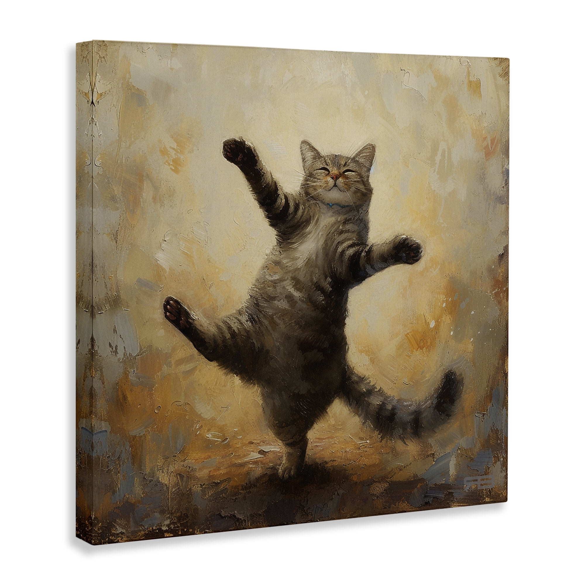 Stupell Industries Dancing Tabby Cat Animals & Insects Painting Gallery Wrapped Canvas Art Print Wall Art, 24 x 24