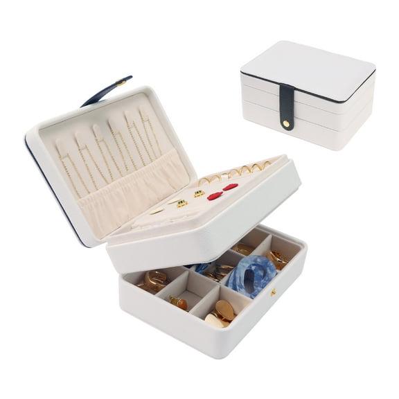 Unique Bargains 2 Layer Jewelry Box PU Leather Jewelry Organizer Case with Drawer White