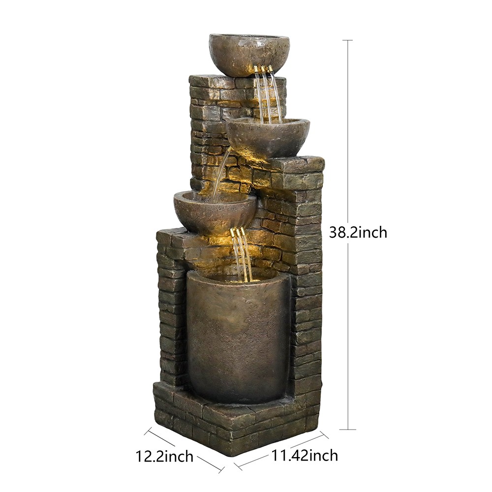 38.2" Outdoor Water Fountain with LED Lights - 4-Tier Cascading Waterfall Fountain for Garden and Yard Decor