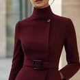 thumbnail image 2 of ZOELNIC Women's Stand Collar Midi Dress with Belt, Long Sleeve Slim Fit for Office & Formal Wear, S, 2 of 4