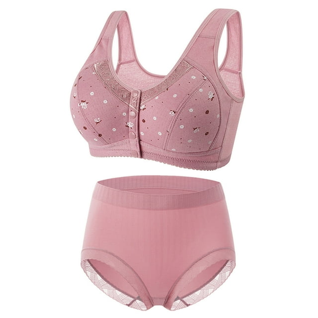 Bigersell Front Closure Wireless Bras for Women Bra and Underwear Set Front Close Bras for Women Snap Bras Matching Panties and Bras Sets Full-Coverage Bras Wire-Free Bra Style Soft Bra Pink 46