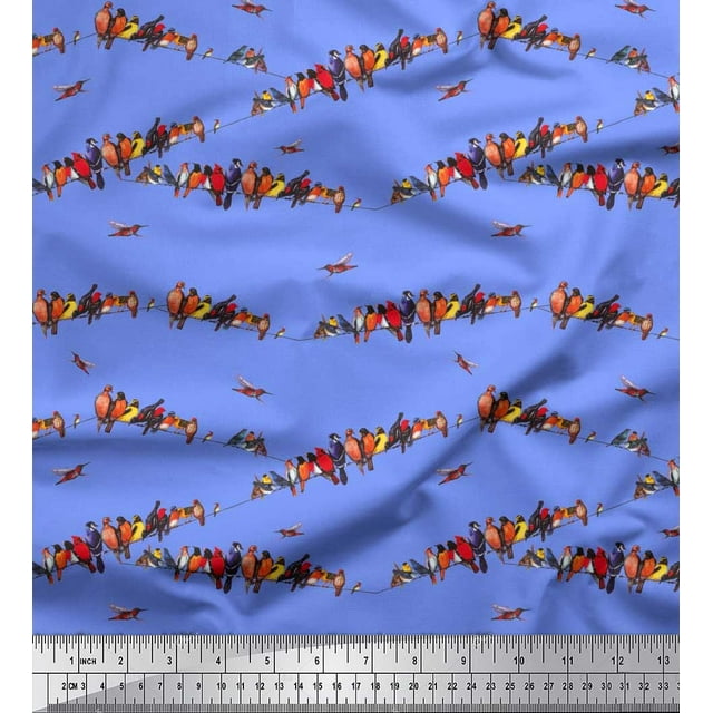 Soimoi Cotton Voile Fabric Colorful Bird Printed Craft Fabric by the Yard 56 Inch Wide