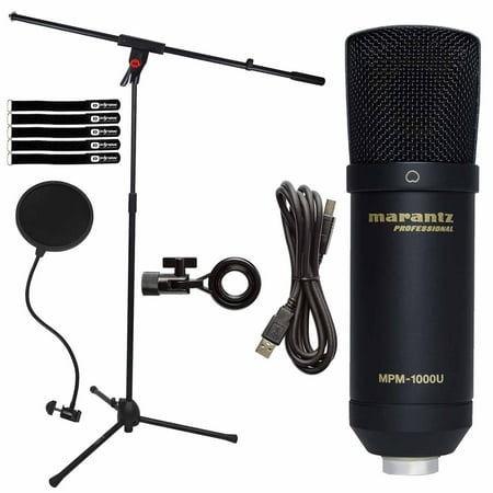 Marantz Professional MPM-1000U USB Condenser Podcasting Microphone with Microphone Boom Stand Package