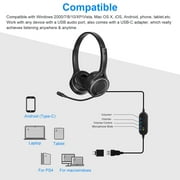 EEEkit USB Headset with Noise Cancelling Mic, Computer Headphones with Audio Control, Wired USB Over-Ear Headphones