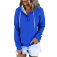thumbnail image 2 of Women's Pullover Hoodies Tops Solid Color Casual Button Down Long Sleeve Pocket Sweatshirts, Versatile Fall Winter Fashion Wear with Comfort Fit and Stylish Design for Daily Use,Blue,L, 2 of 8
