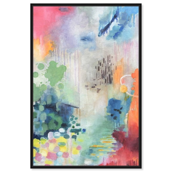 Doll Memories-Fun Papers II Colorful Abstract Canvas Wall Art by Art Remedy, Black Floater Frame, 10"x15"