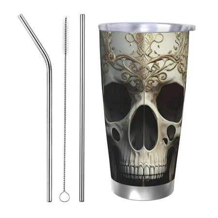 

Bingfone Gold Pattern Skull for 20 Oz Stainless Steel Travel Mug Double Wall Water Coffee Cup for Home Office Outdoor Works Great for Ice Drinks and Hot Beverage-Straw Three-piece Set