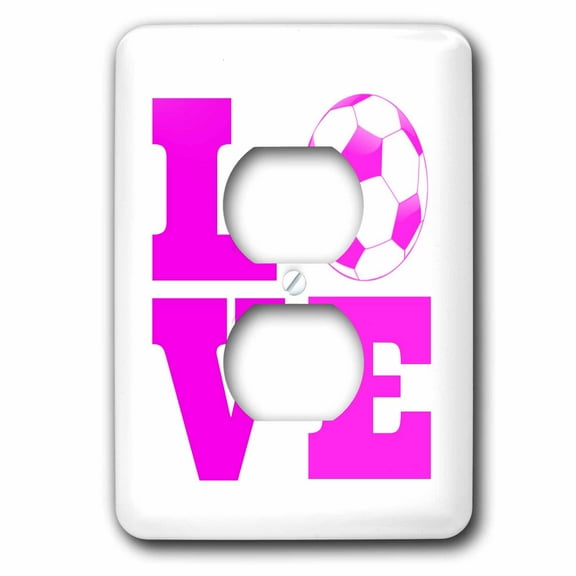 3dRose, Love soccer pink white, 2 plug outlet cover