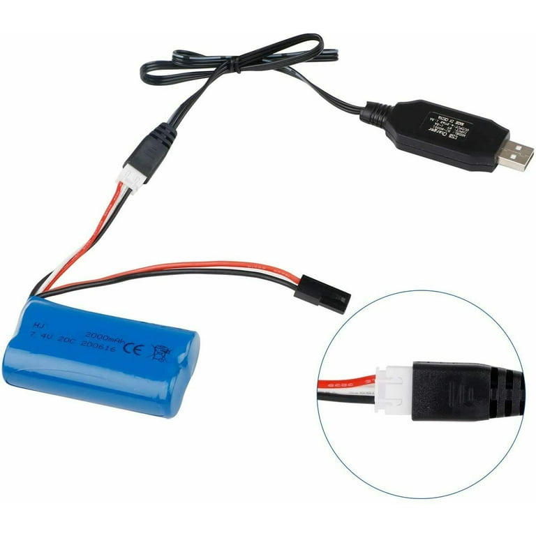 2000mah 7.4V 2S Li-ion Battery 20C T Plug with USB Charger for RC