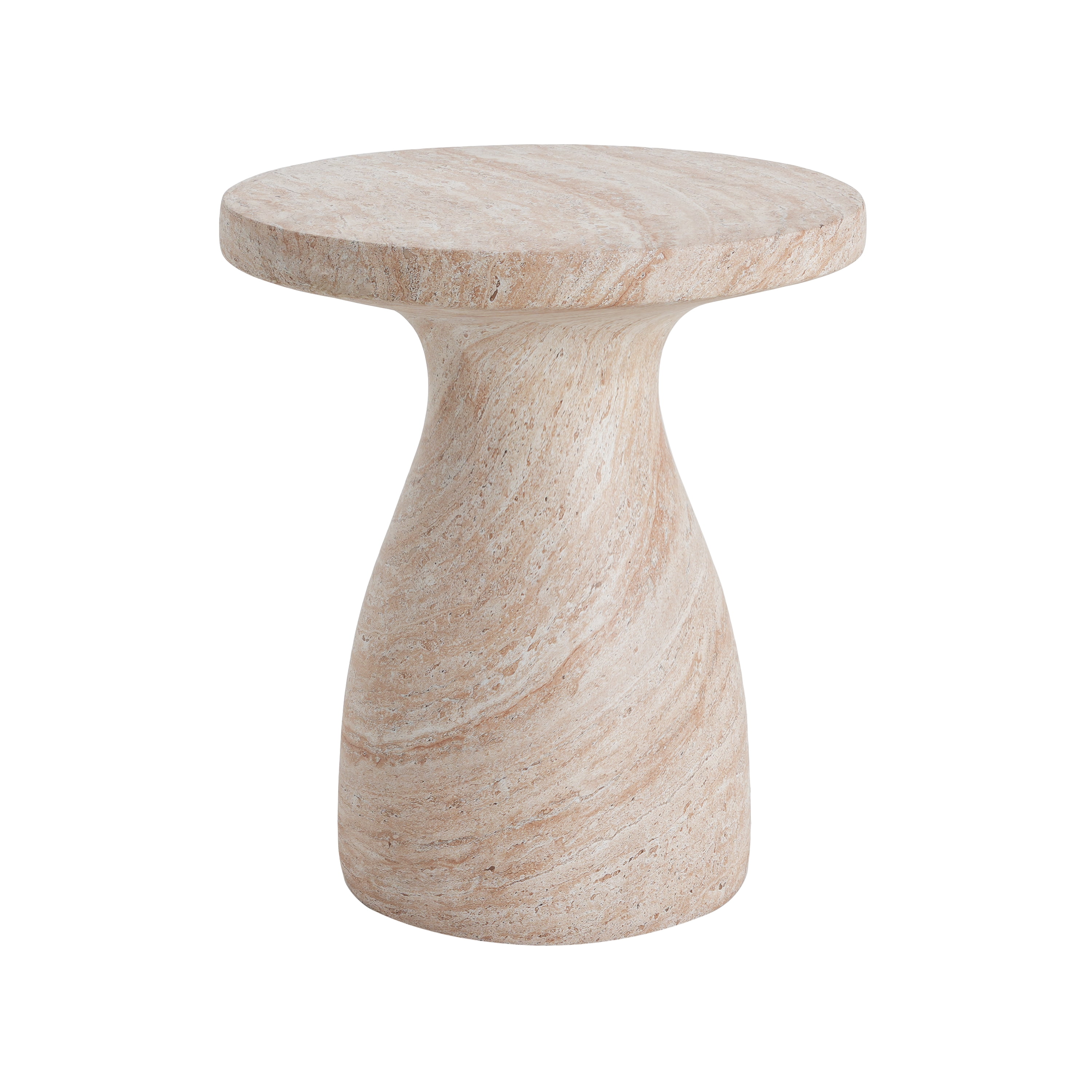 Side Table, Outdoor Indoor Travertine Lightweight Concrete Table for Patio Balcony Garden, Travertine Finish