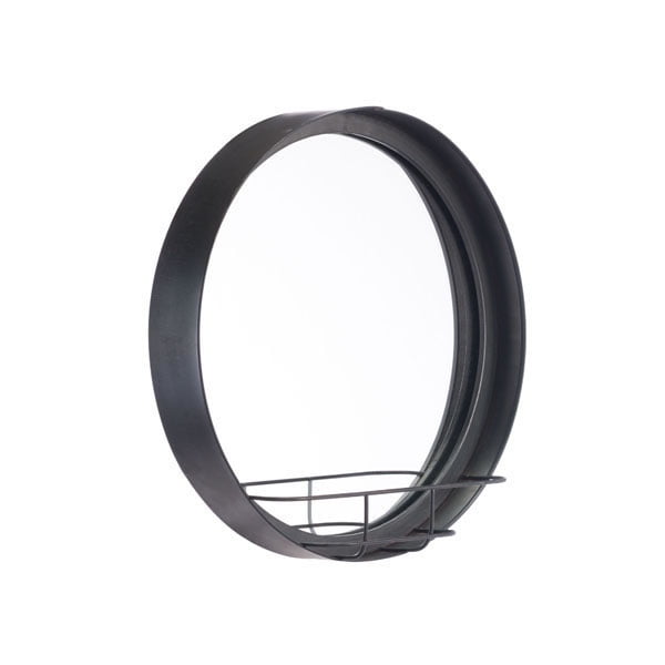 Round Mirror Shelf Small Antique Black