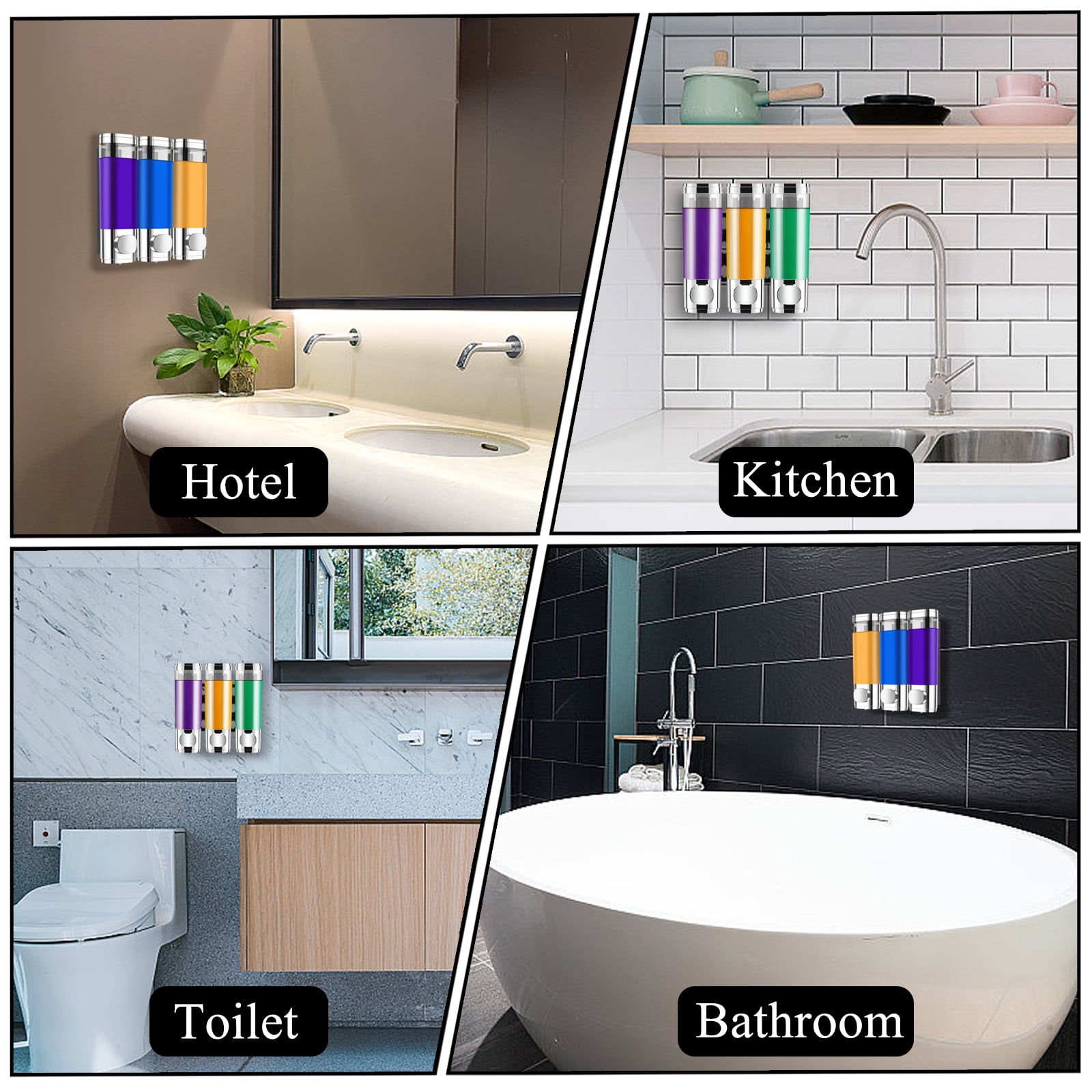 Shampoo Dispenser for Shower, Shower Shampoo Dispenser 3 Chamber, Shower Soap Dispenser Wall Mounted, Suitable for Bathroom, Kitchen, Hotel(Silver)