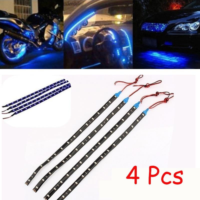 4pcs Blue 12" 30CM 15 LED Car Motors Truck Flexible Strip Light Waterproof 12V 