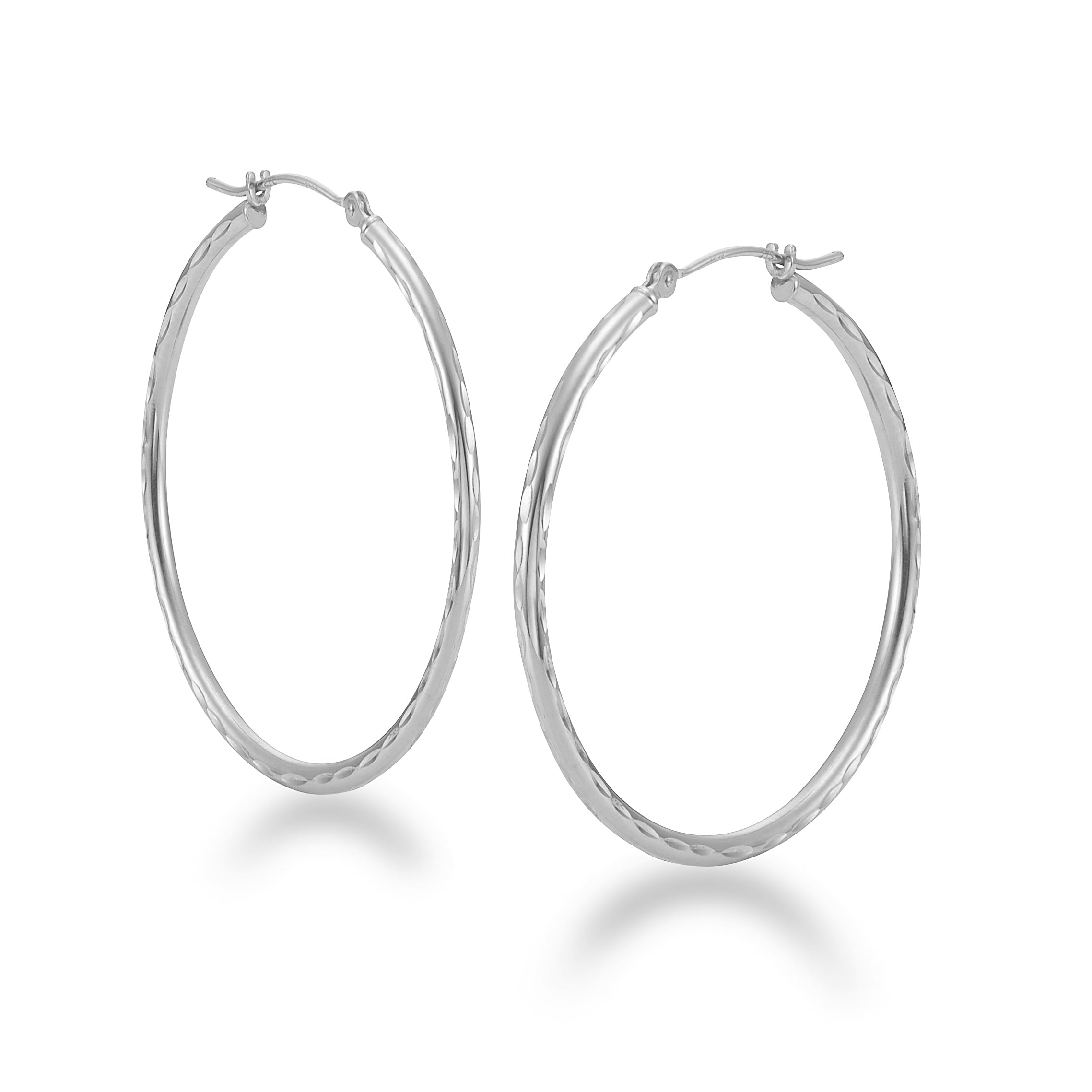 Yumay-14K White Gold Plated Filled Creole Diamond Cut Hoop Earrings for Womens and Girls 40mm