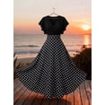 thumbnail image 4 of Black And White Polka Dot Wrap Cap Sleeve Maxi Dress For Women Spring Summer, 4 of 4