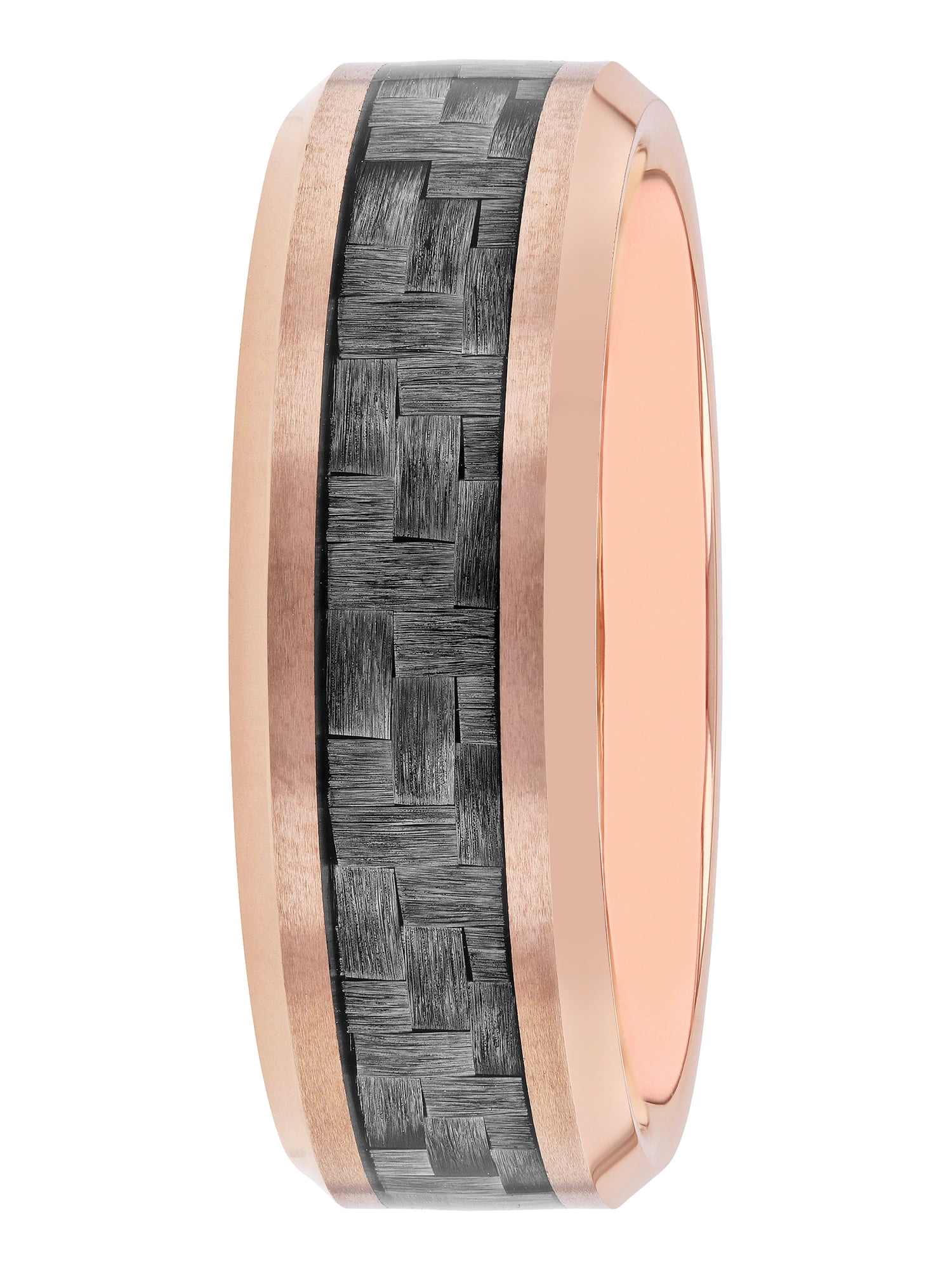Men's Rose-Tone Tungsten with Carbon Fiber Inlay Beveled Wedding Ring - Wedding Band