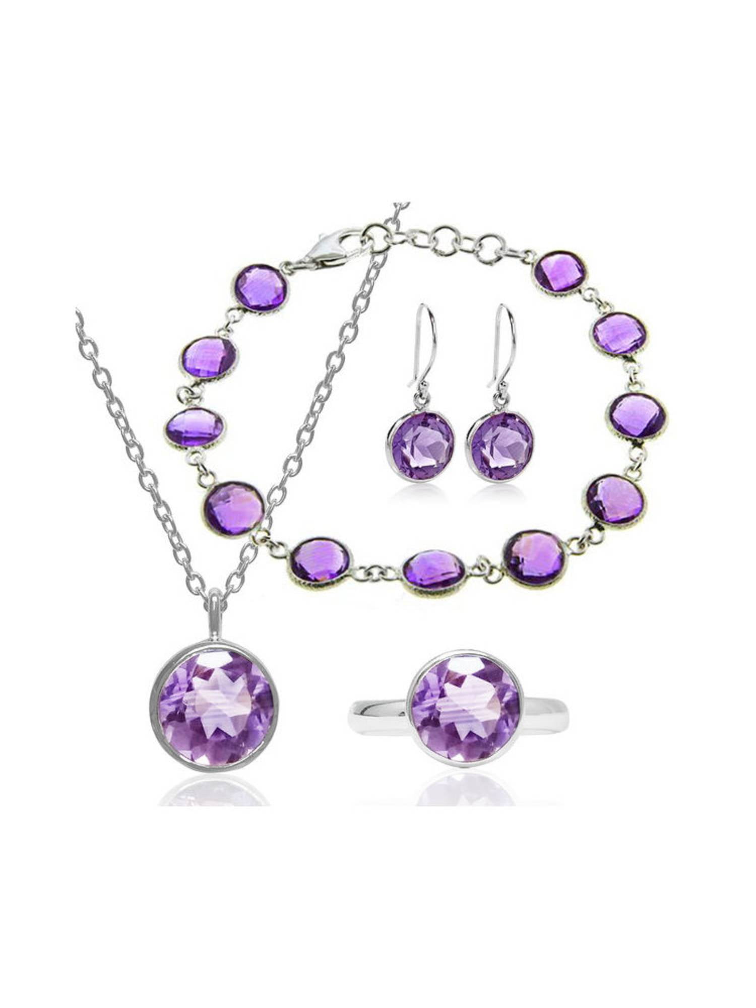 Beautiful 28.00 Ctw 4 Piece Amethyst Sterling Silver Jewelry Set (Ring Size 7) by