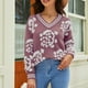 thumbnail image 5 of ICHUANYI Liquidación Moda Mujer Casual Tejer Manga Larga Impresión V-Cuello Tops Blusa Camiseta ICHUANYI WER202308232465, 5 of 6
