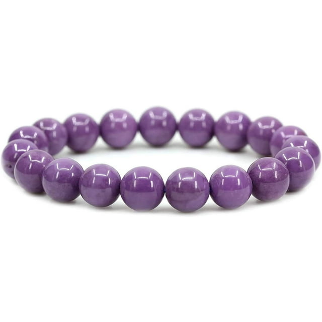 Angelstones Pierres Précieuses Naturelles de Grade A en Lavendar et Phosphosidérite, Guérison, Perles Rondes de 10 mm, Bracelet Perlé Extensible Élastique 7 Pouces Unisexe