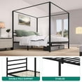 Dextrus King Size Black Canopy Bed Frame with Headboard, Mattress