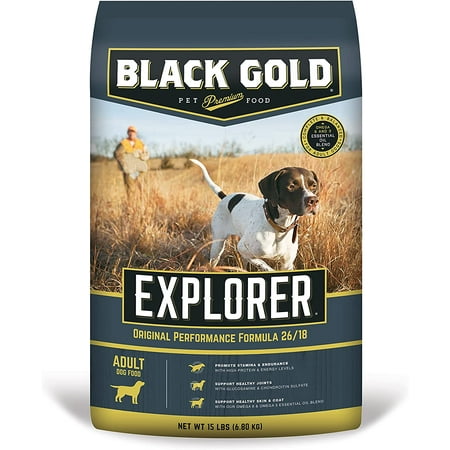 15 lb Bag Black Gold Explorer Dry Dog Food for Adult Dogs, Original Performance 26/18 Formula