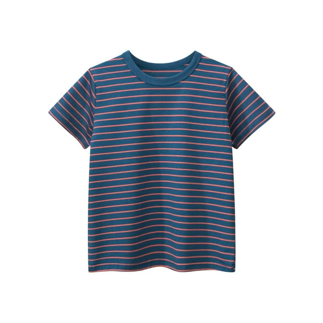 Zpanxa T-Shirts pour Garçons Été Col Rond Manches Courtes T-Shirt Rayé Haut Décontracté Polyvalent pour l'Extérieur en Coton 4-5 Ans