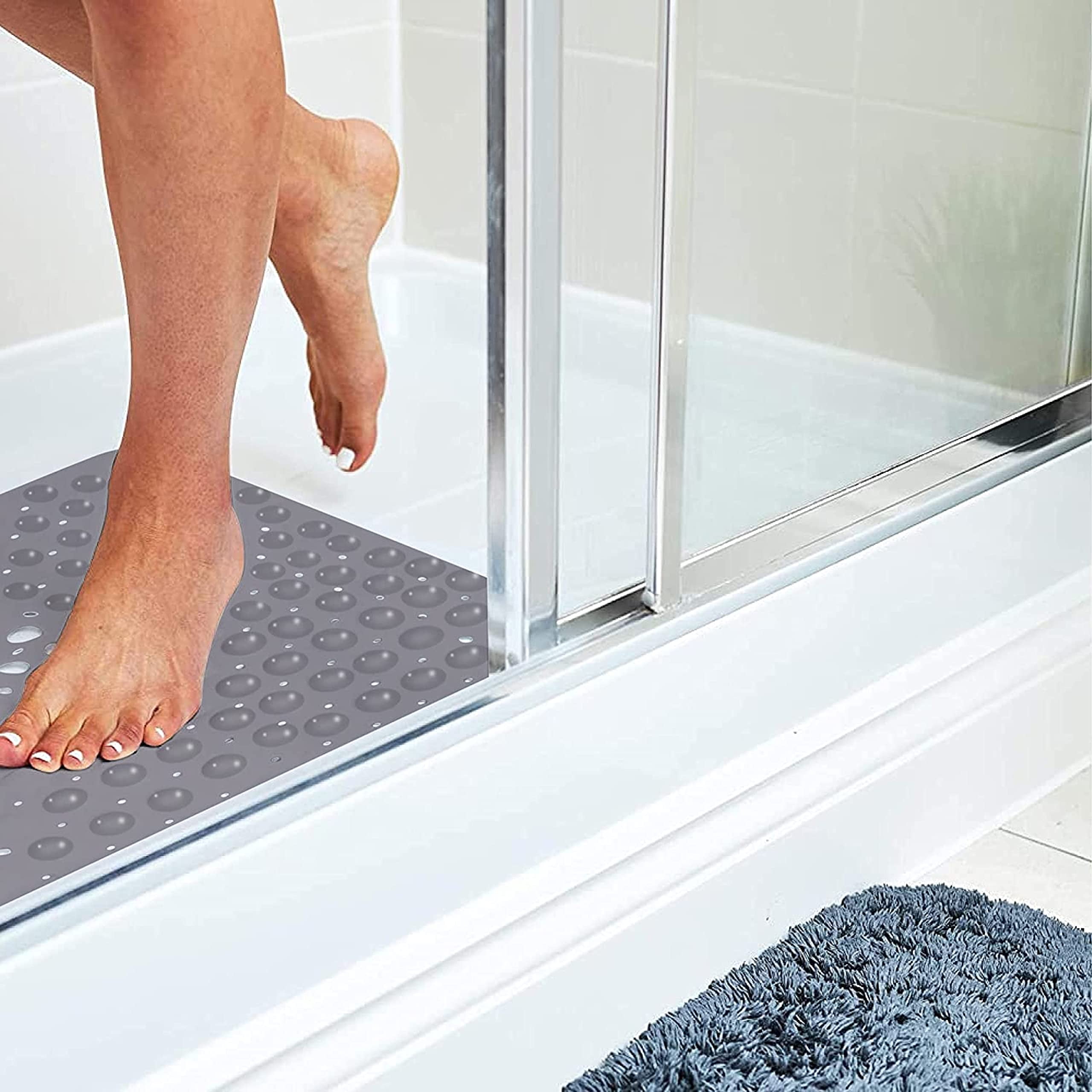 FUYILIFE Quadrant Curved Bath Mat, Semi Circular Shower Mat,Microfibre  Corner Shower Mats Non Slip, Fluffy Washable Curved Bath Mat Rug (Gray)