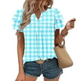 thumbnail image 2 of FRSASU Womens Tops Short Sleeve Summer Casual Pleated Leaf Sleeves Plaid Printed V-neck Shirt, 2 of 7