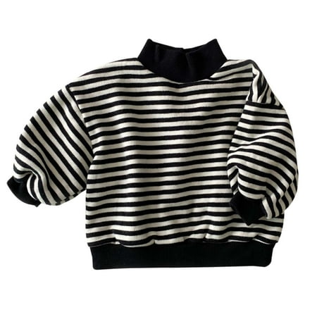 

Dr.Eam Toddler Boys Girls Striped Sweatshirts Baby Girl Boy Knit Sweater Blouse Pullover Sweatshirt Warm Crewneck Long Sleeve Tops For Infant Toddler Kids Pullover Classic Tops Soft Black 12 M-18 M