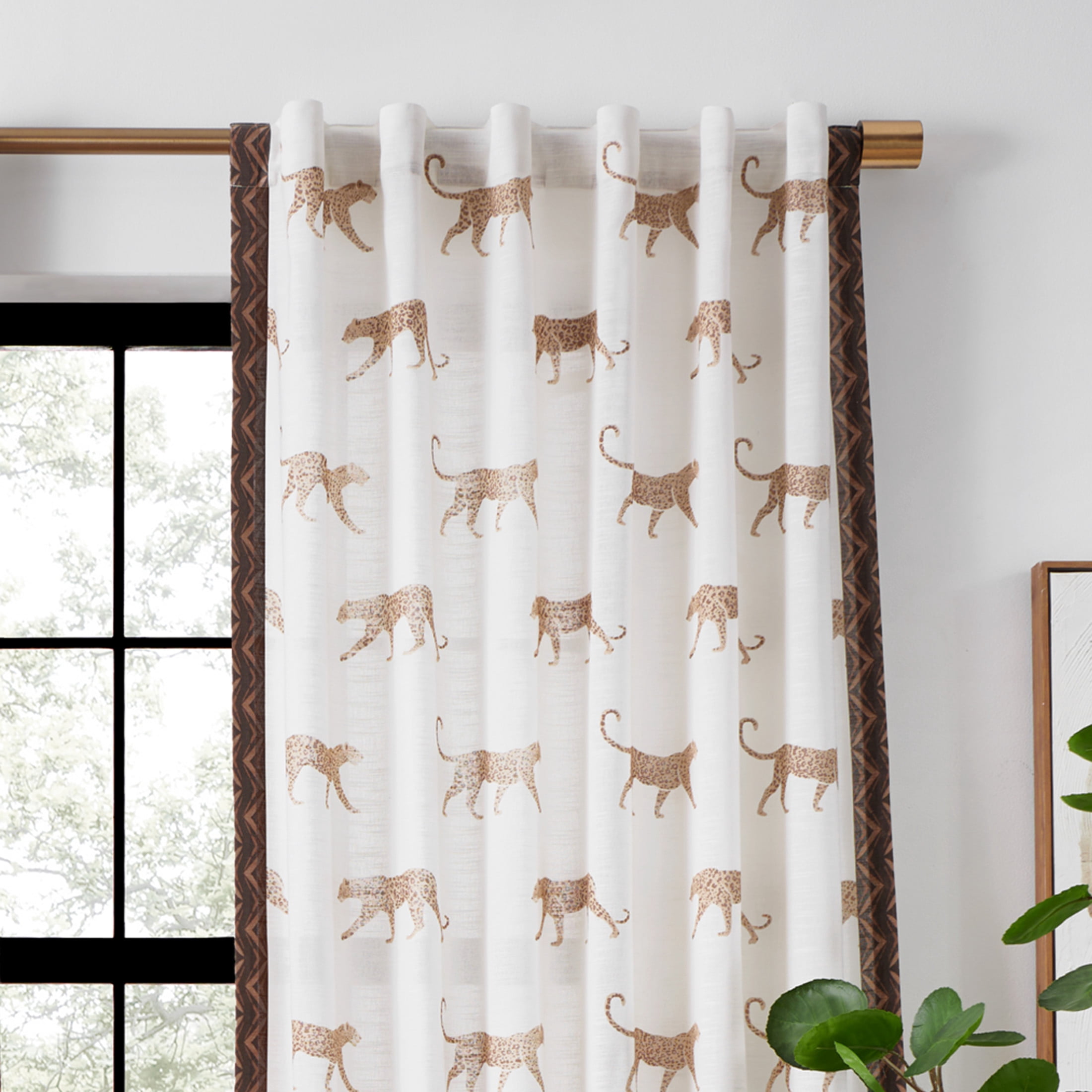 Rochelle Porter Jaguars Single Panel Curtain Poletop Rod Pocket, Cotton, Ivory, Light Filtering, Adult, 50" W x 108" L