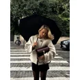 thumbnail image 2 of Chaqueta de lana elegante con cuello redondo para mujer, abrigo grueso corto holgado de manga larga liso a la moda con un botón, prendas de vestir para ir al trabajo, 2 of 5