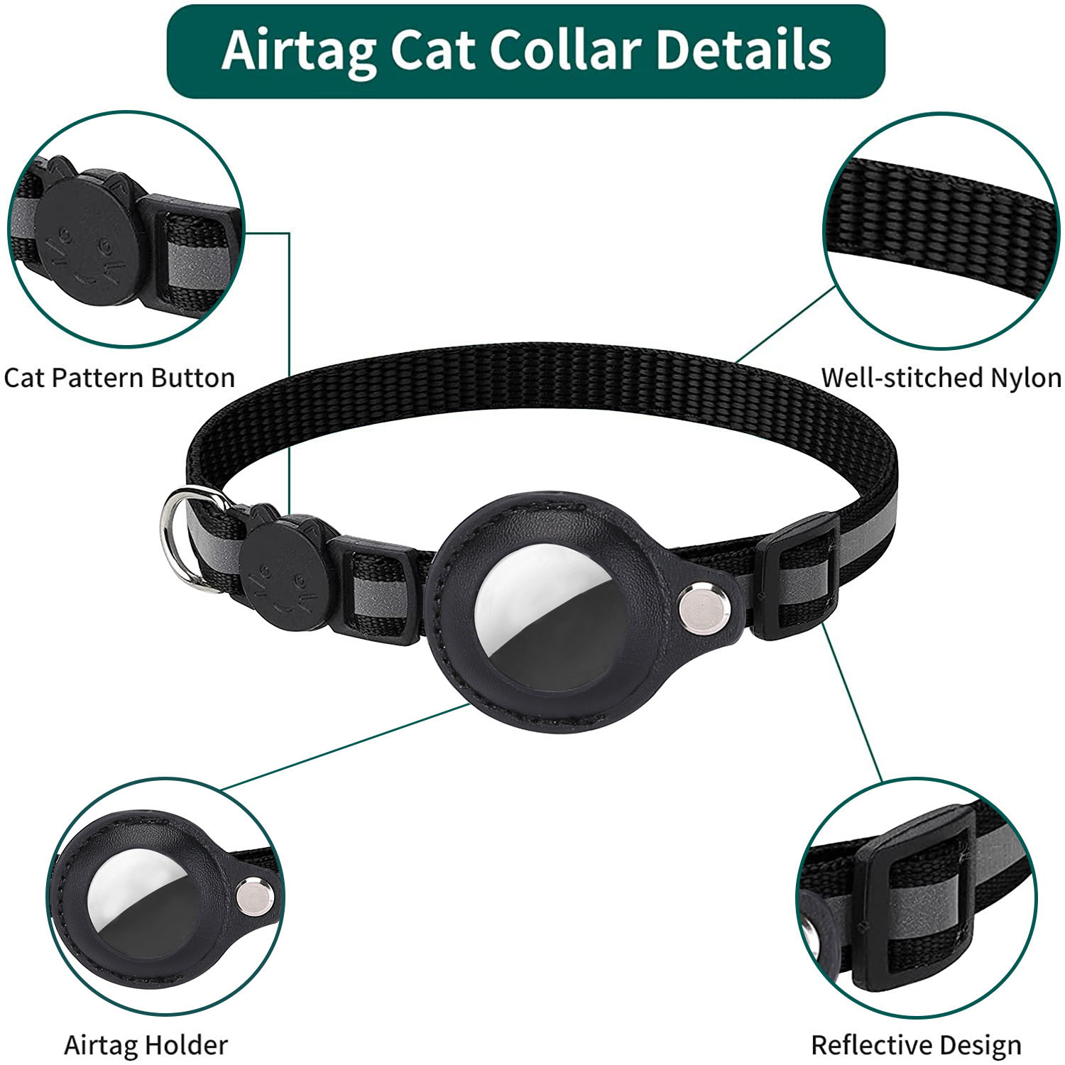 Percen Reflective AirTag Cat Collar with Breakaway Buckle photo 3