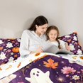 thumbnail image 4 of Homewish Watercolor Ghost Queen Bedding for Girls, Purple Floral Pumpkin Maple Leaf Bedding Comforter Set Queen, Halloween Reversible, 7-Piece, 4 of 7