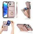 thumbnail image 1 of Case Compatible with iPhone 11, Premium Synthetic Leather Magnetic Buckle Wallet Card Slot with Ring Holder Stand Wrist Strap Back Phone Cover For iPhone 11 - 6.1, Rosegold, 1 of 2