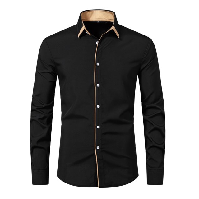 Playeras Y Camisas Para Hombre Camisa de color sólido informal de negocios a la moda para hombres con mangas largas (Black, S)
