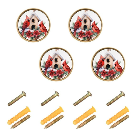 Ryvnso Cardinal Poinsettia Flower Cabinet Knobs Kitchen Door Round Pulls Drawers Dresser Cupboard Knob Set of 4