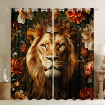 Manfei Kids Lion King Black Out Curtains, Jungle Wildlife Animal Curtains Pack of 2 (42x63 Each), Vintage Flower Bedroom Curtains, Curtains and Drapes Bedroom Decor