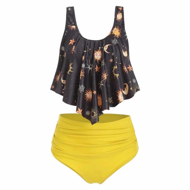 Bikini de dos piezas con parte superior e inferior con tirantes de cintura alta para mujer Adepaton FLD-4477