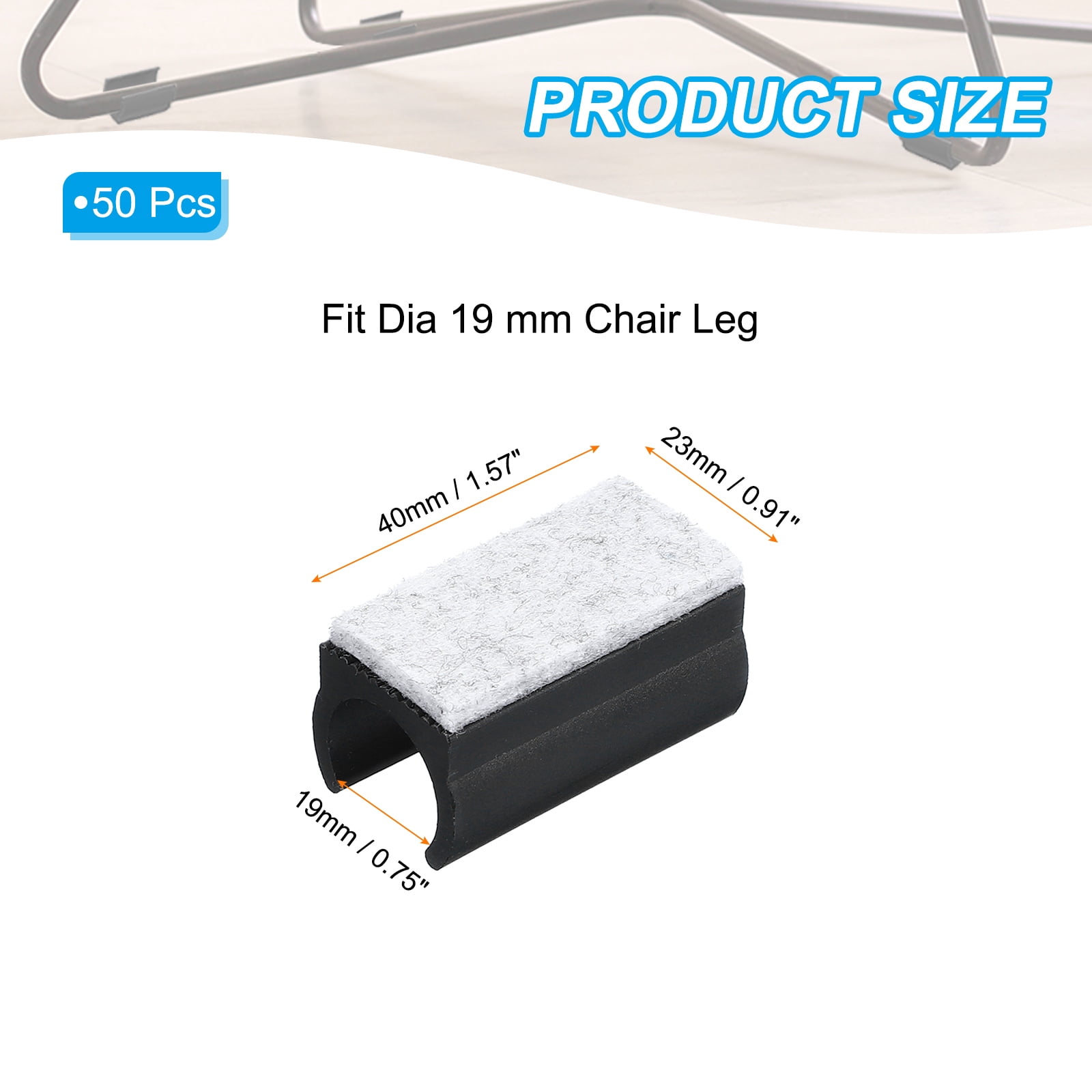 Uxcell Rectangle U Shaped Chair Leg Tips Caps with Felt Pads, Slide Smoothly Furniture Feet Floor 19mm 50