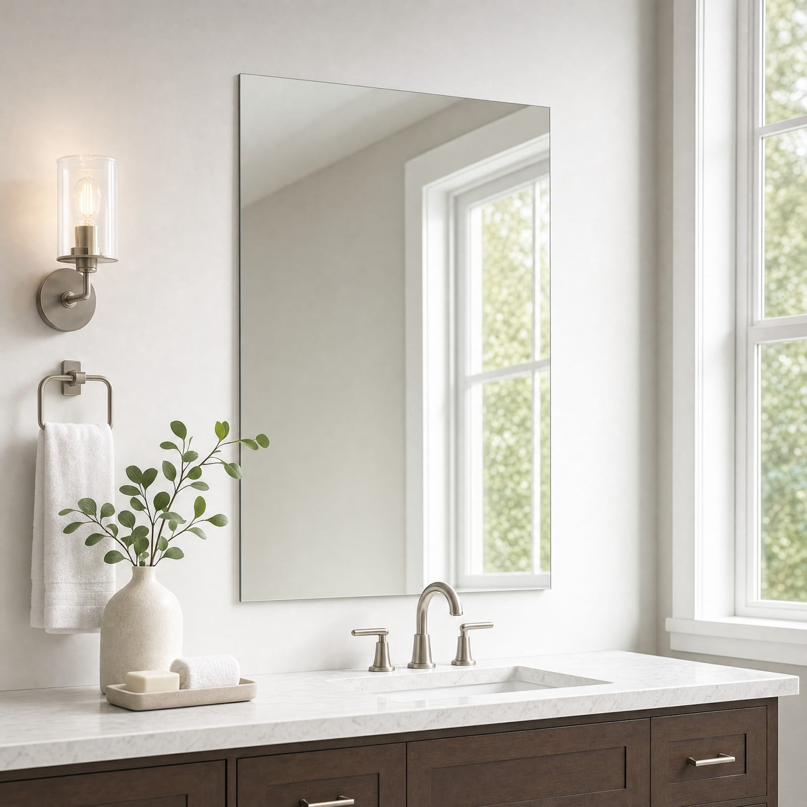 Gleamira 28"x36" Frameless Bathroom Mirror Rectangle Wall Mirror with Vanity Mirror Over Sink