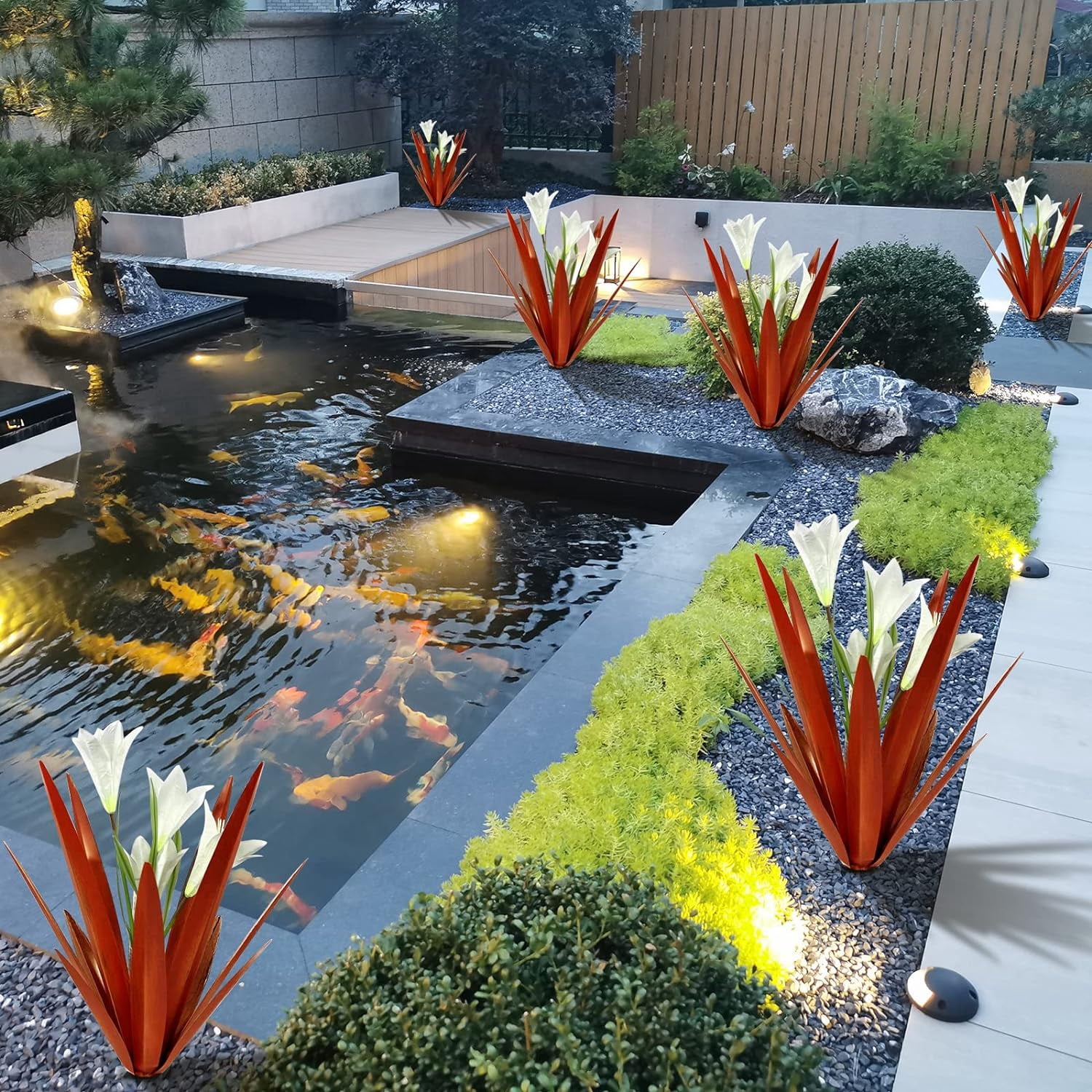 Homight Metal Agave Plant Outdoor Decoration Lily Mexican Yard Art Garden Gift Home Decor Hand Painted Metal Agave Garden Yard Statue, Outdoor Lawn Ornaments (2 Big Red Lilies)
