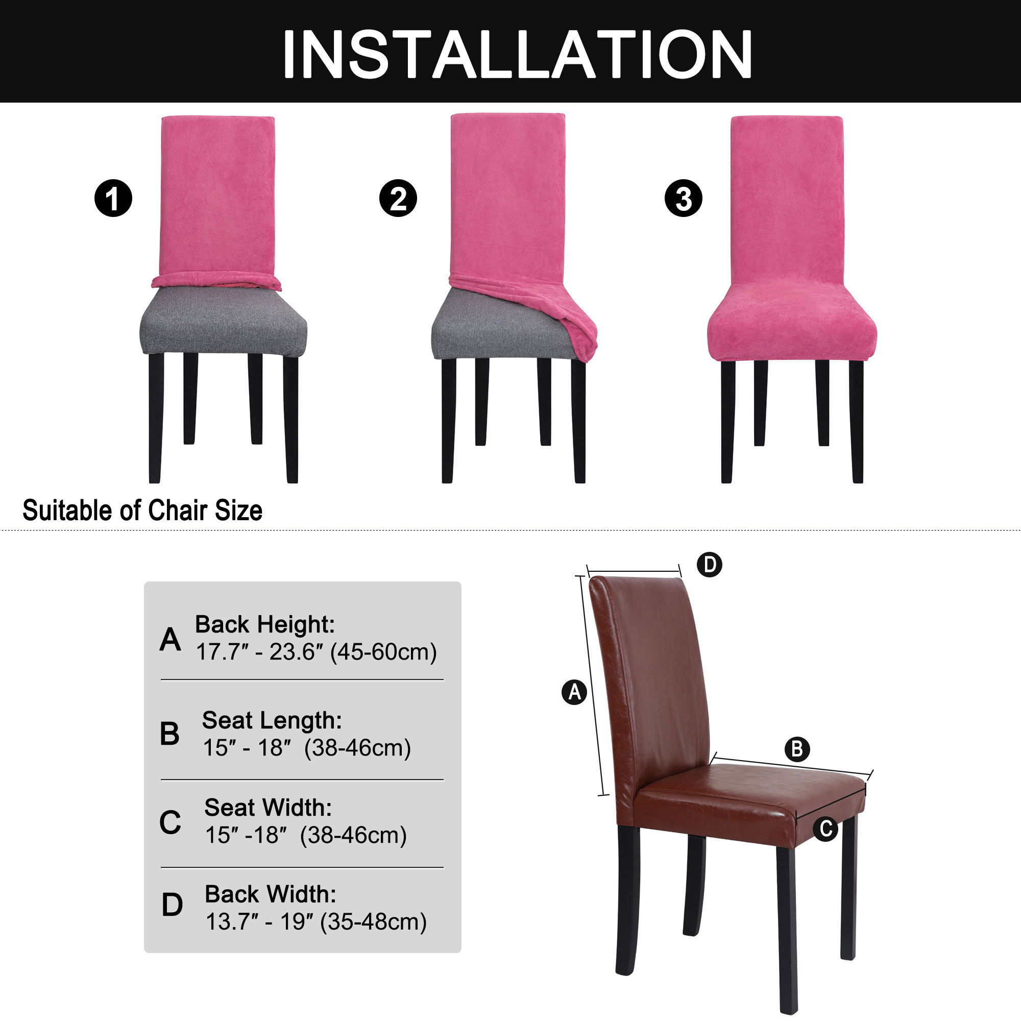 Unique Bargains Stretch Plush Short Dining Chair Cover Fuchsia