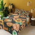 thumbnail image 2 of Ambesonne Emoji Fitted & Top Sheet Set with Shams, Vacation Floral Funny Faces, Dark Blue Grey Mustard, 2 of 5